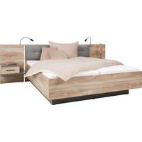Manželská posteľ s čelom a nočnými stolíkmi Chanton - farba borovice/tmavosivá, Lifestyle, kompozitné drevo/plast (180/200cm) - Based