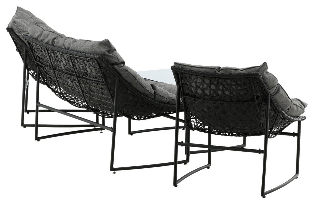 LOUNGEGARNITUR TINA - Schwarz/Grau, KONVENTIONELL, Kunststoff/Textil - Gardenson