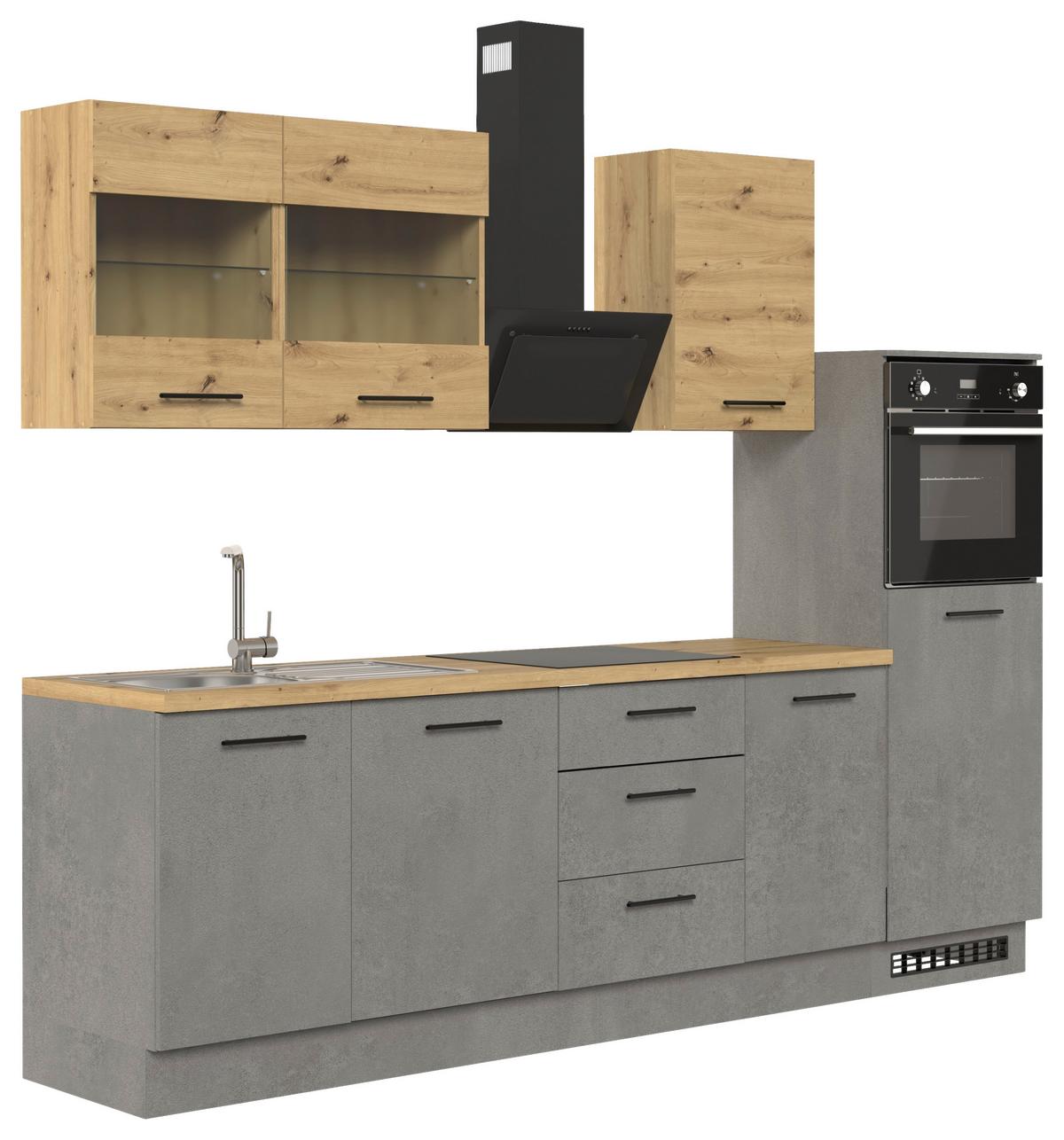 Küchenblock Capri D. Grau/eiche Dekor B: 280 Cm - Dunkelgrau/Eiche Artisan, Basics, Glas/Holzwerkstoff (280cm) - MID.YOU
