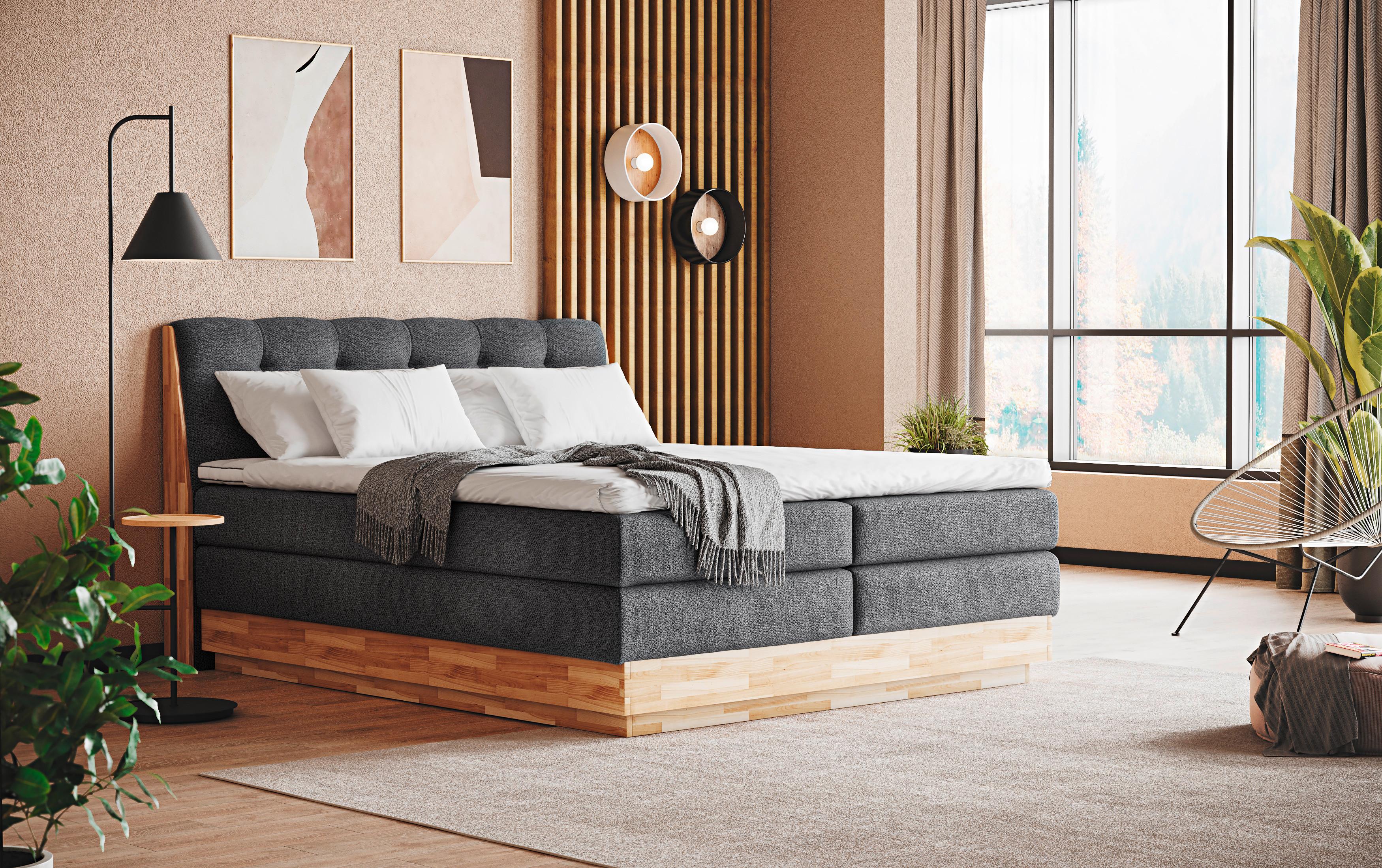 Boxspringbett Boxspring Bed Melissa - Anthrazit/Schwarz, Natur, Textil (160/200cm)