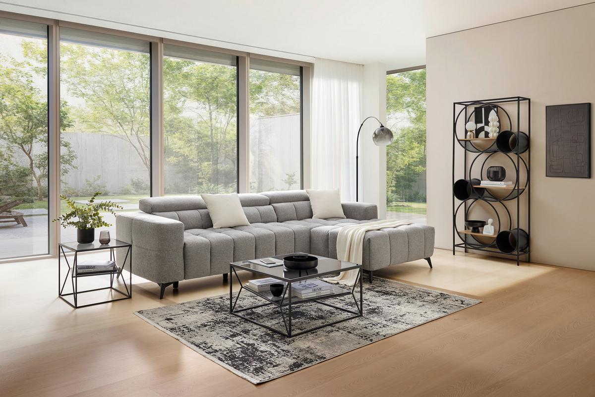 Sedacia súprava MELBOURNE, pravá, sivá ženilka - čierna/sivá, Modern, kov/drevo (285/182cm) - Based