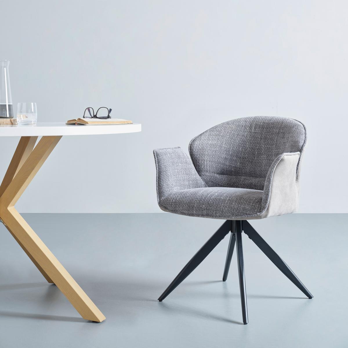 Armlehnstuhl Hilda Grau drehbare Sitzfläche 2er-Set - Schwarz/Grau, MODERN, Textil/Metall (61/81/60cm) - MID.YOU