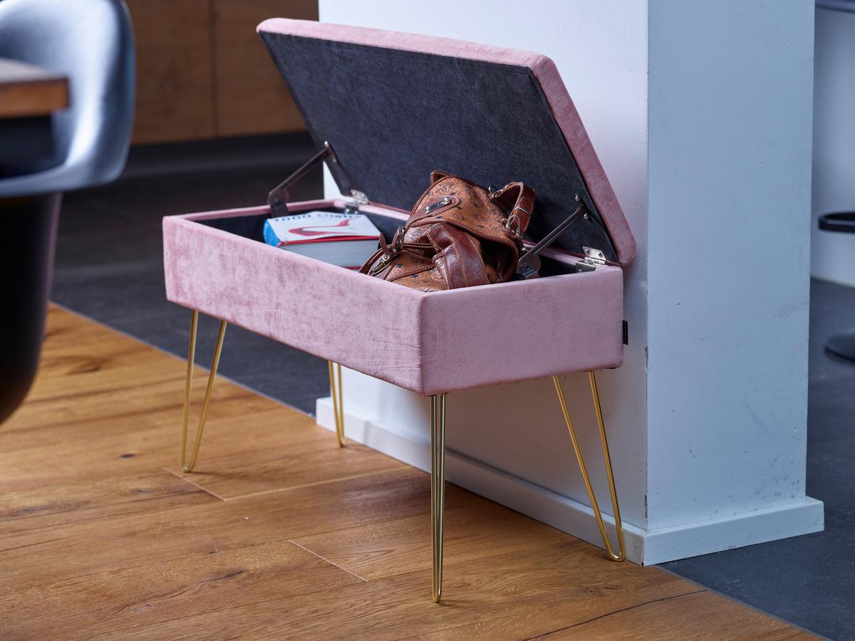 Hockerbank Scarlett Vlies Rosa H: 42 cm inkl. Stauraum - Goldfarben, Design, Textil (75/42cm) - Echtwerk