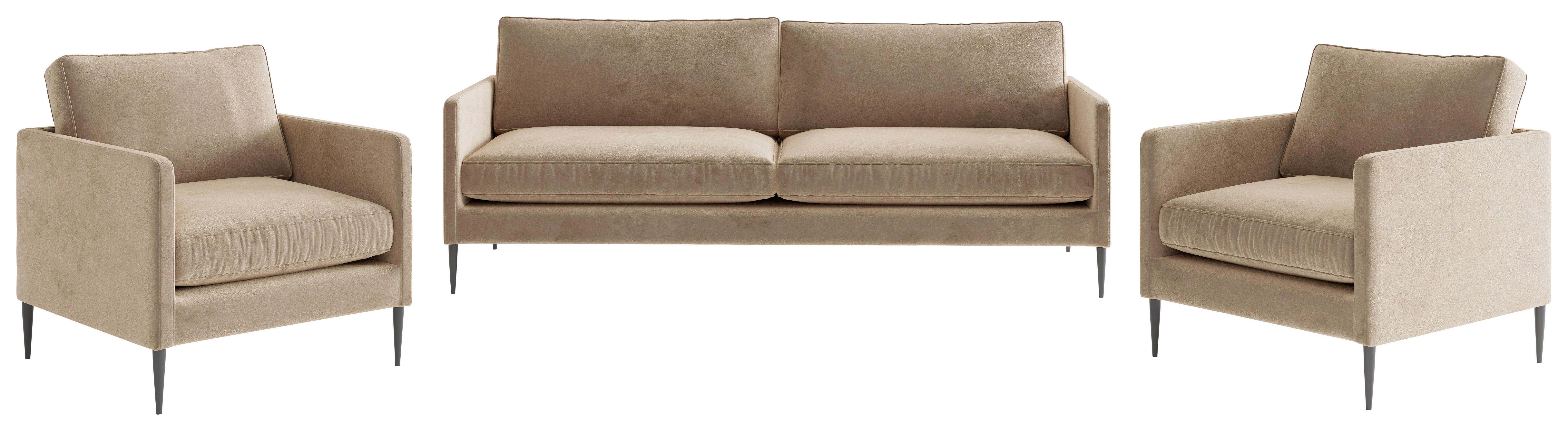 Ecksofa Justin 3-Teilig Hellbraun B: 210 cm - Hellbraun/Edelstahlfarben, Design, Textil (210/80/84cm) - Livetastic