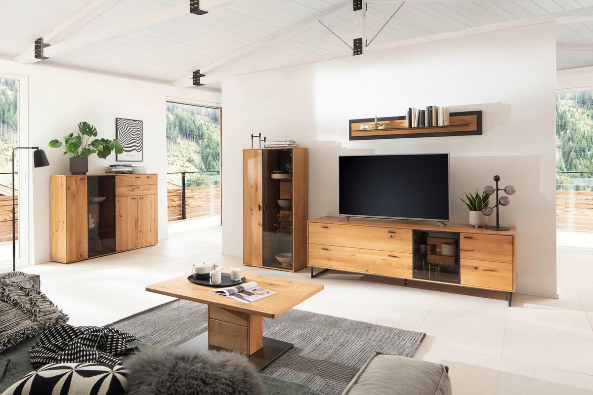Highboard Assini Wildeiche B: 78 cm - Wildeiche, Design, Glas/Holz (78/156/37cm) - MID.YOU