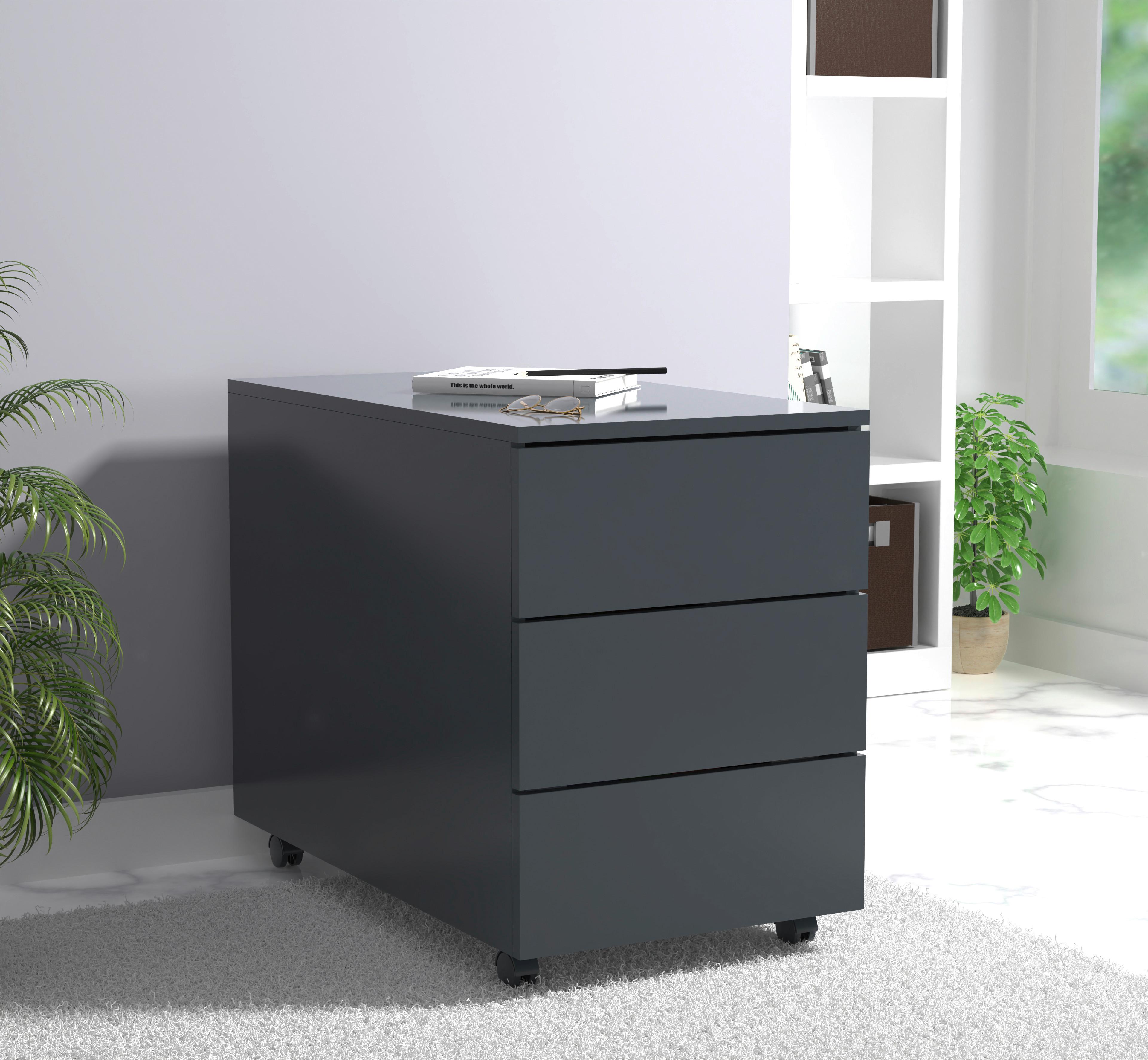 Rollcontainer Anthrazit Dalosa 39x55x70 cm - Anthrazit, MODERN, Holzwerkstoff/Kunststoff (39/55/70cm) - MID.YOU