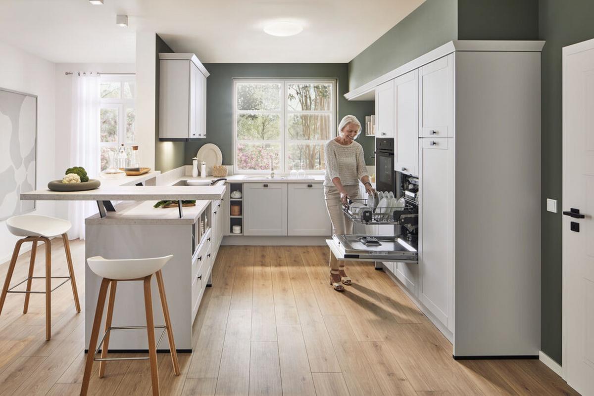 Einbauküchen Pn 435 Frei Planbar Landhausstil - Weiß Hochglanz/Eichefarben, Holzwerkstoff - Pino