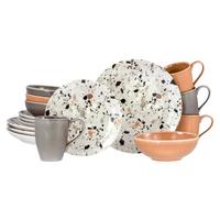 Kombiservice Terrazzo Mix, Grau, 16-Tlg. - Koralle/Multicolor, Basics, Keramik - Creatable