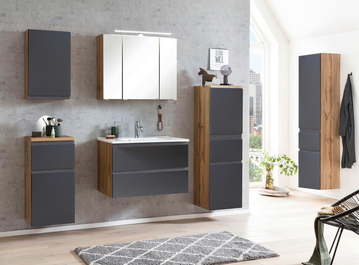 Hochschrank Varese B: 40 Cm Grau/eiche Wotan - Eiche Wotan/Grau, MODERN, Holzwerkstoff (40/180/35cm) - Held