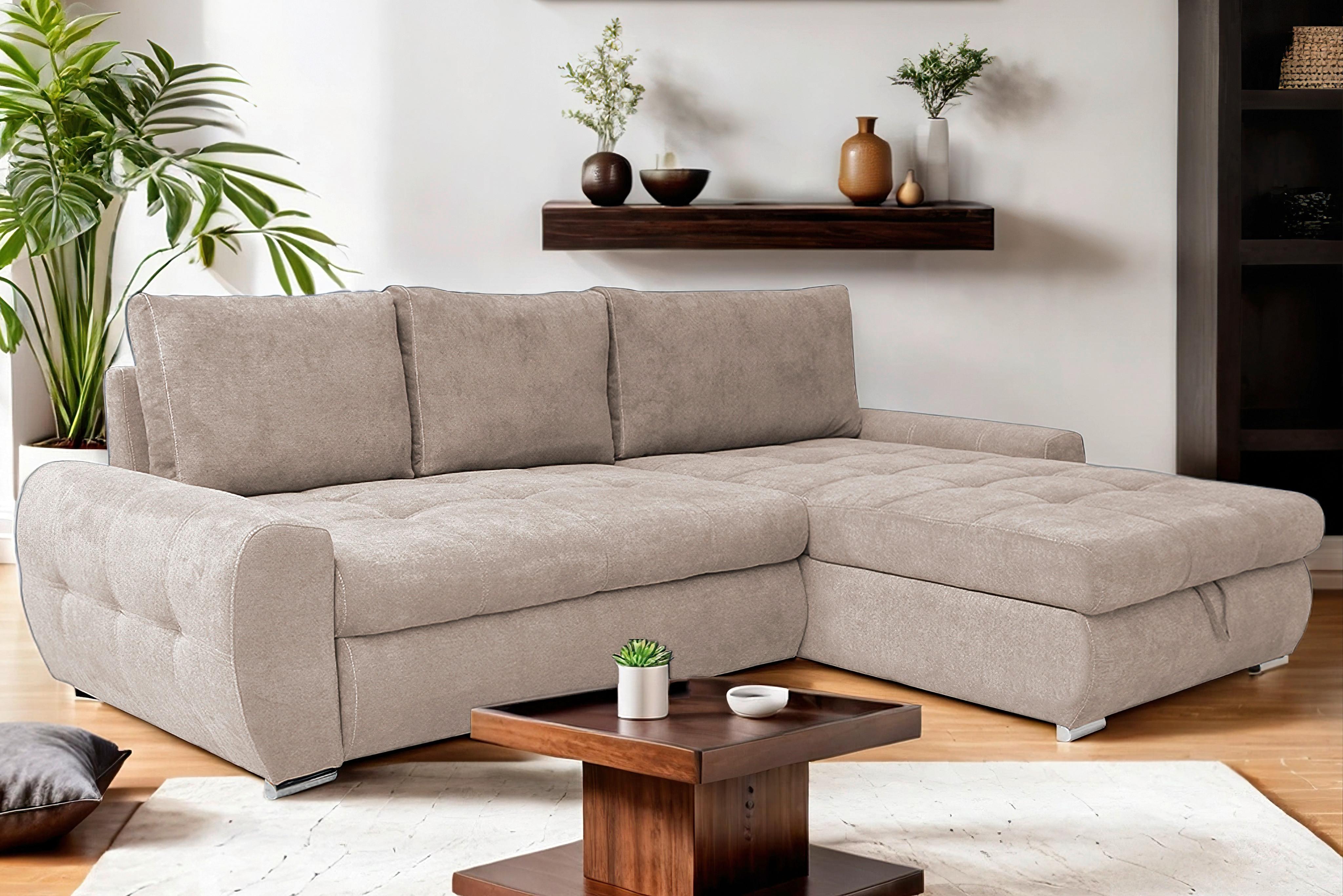 Eckschlafsofa Solar - Chromfarben/Beige, Design, Textil (277/175cm) - Livetastic