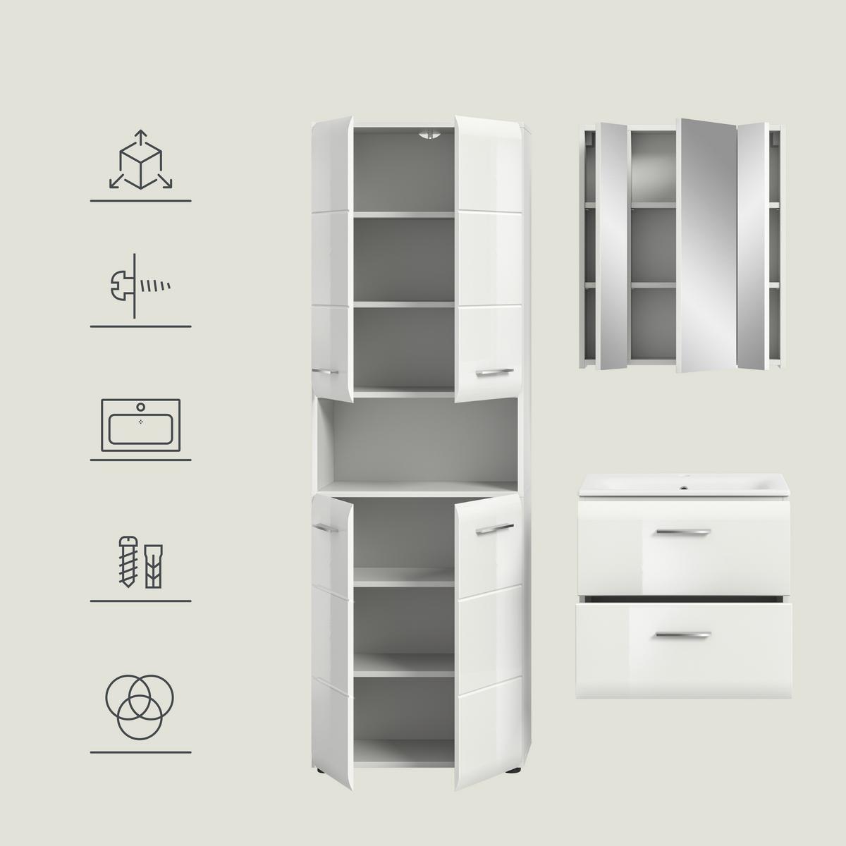 Badezimmer Ice Weiß Hg B: 120 Cm - Weiß Hochglanz/Schwarz, MODERN, Keramik/Holzwerkstoff (120/185/46cm) - MID.YOU