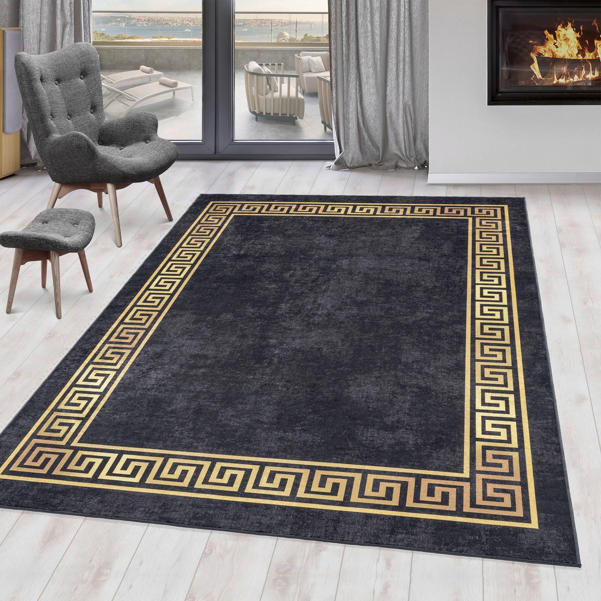 Flachwebteppich Fiesta - Goldfarben/Schwarz, Design, Textil (80/150cm) - Novel