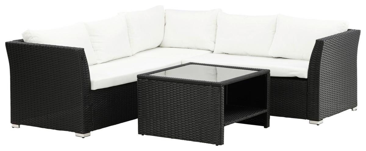 Loungegarnitur 4-Tlg Haiti aus Kunststoff mit Kissen - Schwarz, KONVENTIONELL, Kunststoff - Gardenson