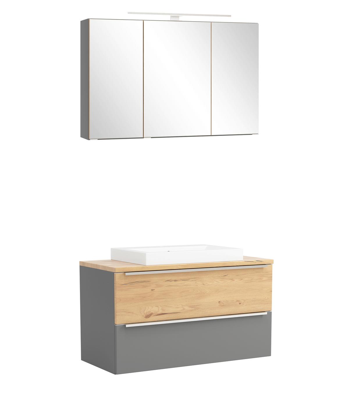 Badezimmer Verona Grau/Wildeiche 2-teilig - Wildeiche/Weiß, Trend, Glas/Holzwerkstoff (100/200/47cm) - Held