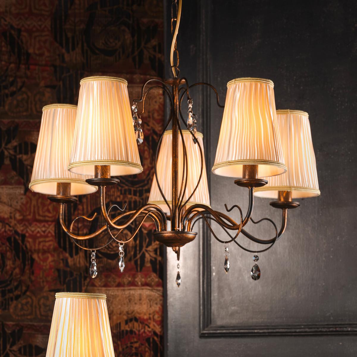 Kronleuchter Cognac L: 68 cm 6w - Cognac, KONVENTIONELL, Glas/Textil (68/68/100cm)