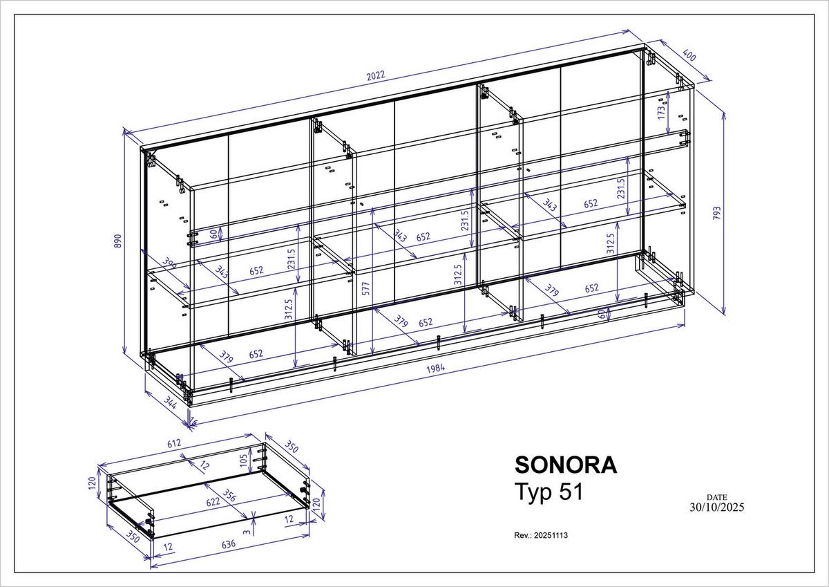 Sideboard Sonora Eiche Artisan B: 202cm - Kaschmir/Eiche Artisan, Design, Holzwerkstoff (202/89/40cm) - MID.YOU