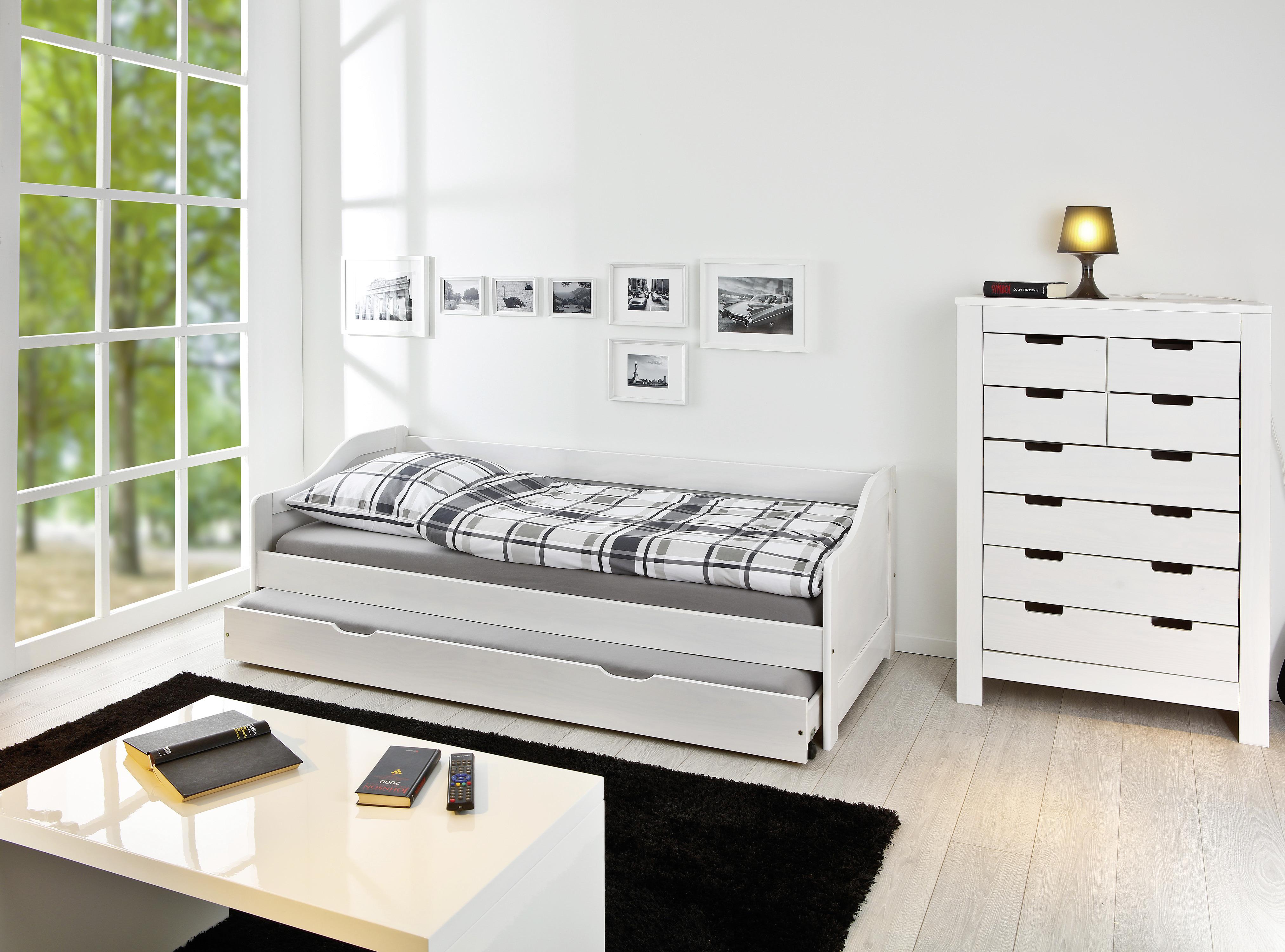 Ausziehbett mit Lattenrost Massiv 90x190 cm Leonie Weiß - Weiß/Naturfarben, MODERN, Holz/Holzwerkstoff (90/190cm) - MID.YOU