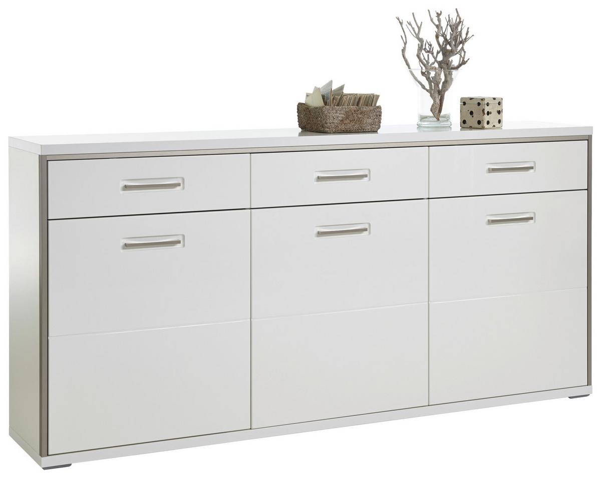 Sideboard 184 cm Trento Silberfarben/Weiß - Weiß Hochglanz/Silberfarben, Design, Holzwerkstoff/Metall (184/89/45cm) - Livetastic