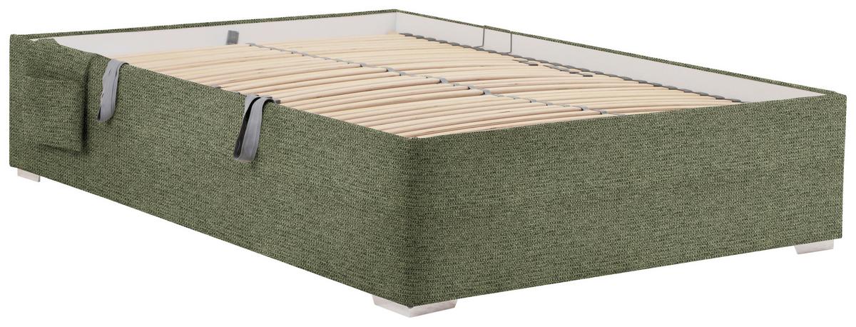 Postel Remi s bočnicemi 140x200, potah olivově zelený - barvy chromu/přírodní barvy, Konvenční, dřevo/textil (140/200cm)
