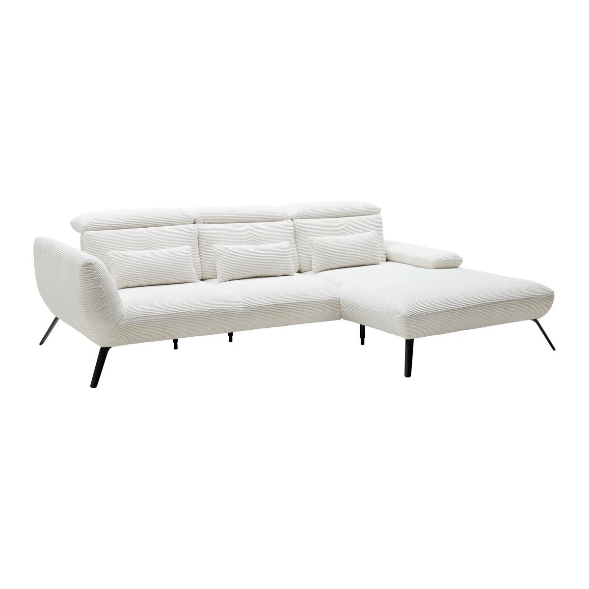 Sedačka SEATTLE, pravá, bílý manšestr, bez polštářů - bílá/černá, Moderní, kov/kompozitní dřevo (301/196cm) - Premium Living