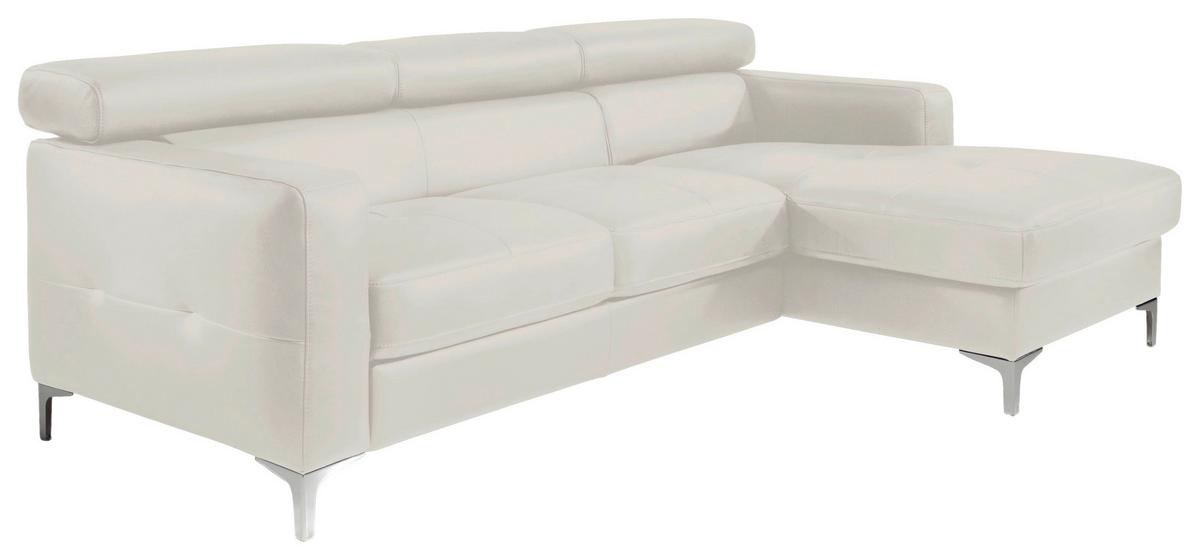 Ecksofa Mit Schlaffunktion Sammy Hellgrau - Chromfarben/Weiß, Design, Leder (227/168cm) - Livetastic