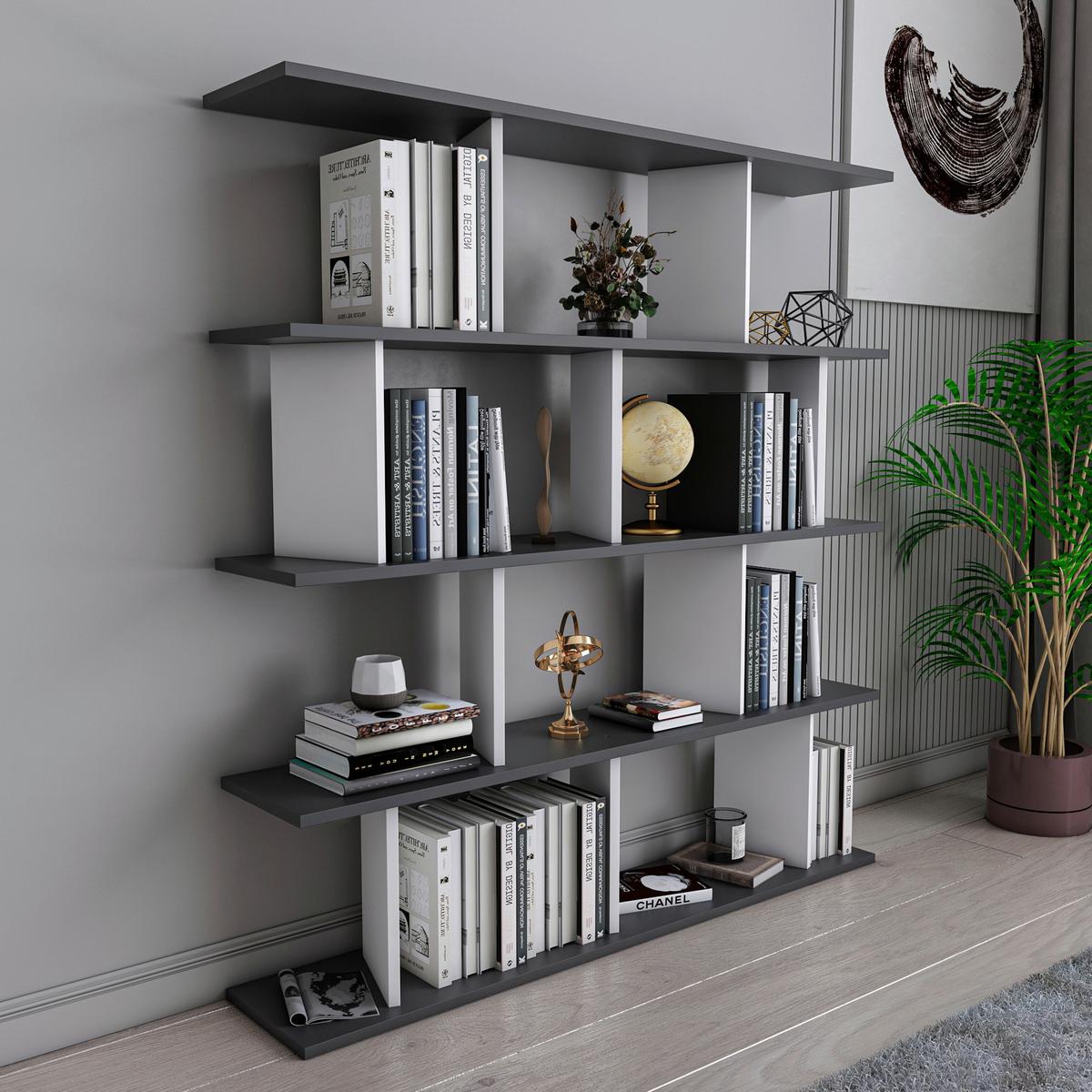 REGÁL JORIN - biela/antracitová, Design, kompozitné drevo (130/137/25cm) - Livetastic