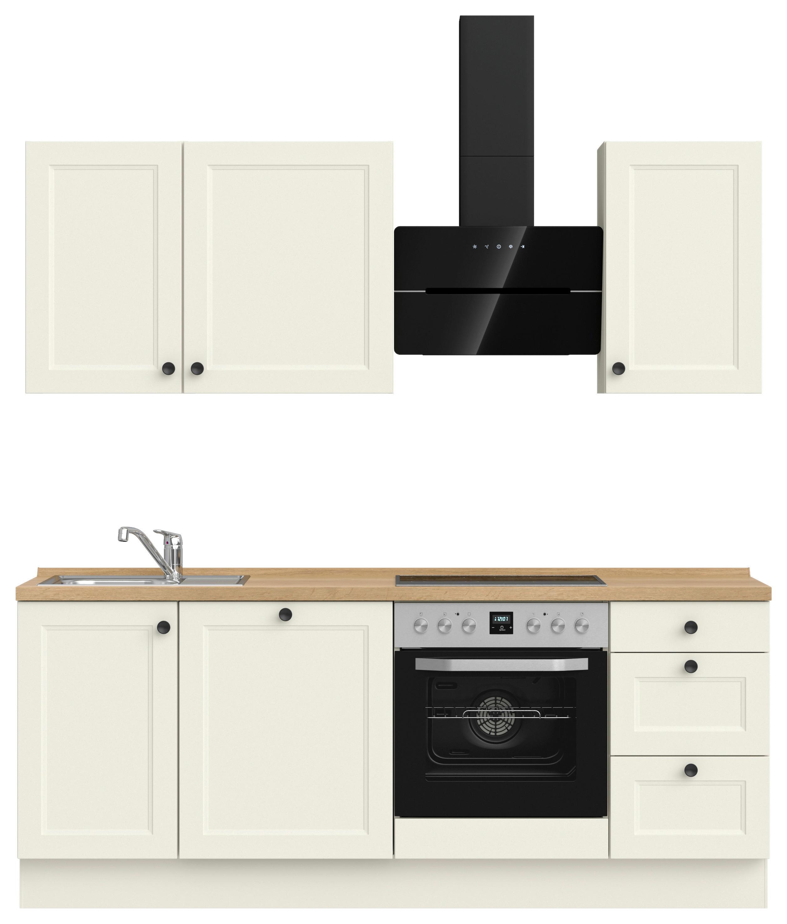 Kuchynská linka 210 cm, biela/dekor dub Sierra - čierna/biela, Modern, kov/kompozitné drevo (210cm) - Nobilia