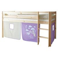 Posteľ s priestorom na hru MALTE záves fialový - lila/prírodná farba, Natur, drevo (90/200cm) - MID.YOU