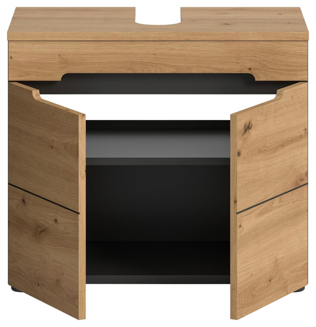 Waschbeckenunterschrank Canu Eiche Artisan Dekor Dunkelgrau - Dunkelgrau/Schwarz, MODERN, Holzwerkstoff (63/55/34cm) - MID.YOU
