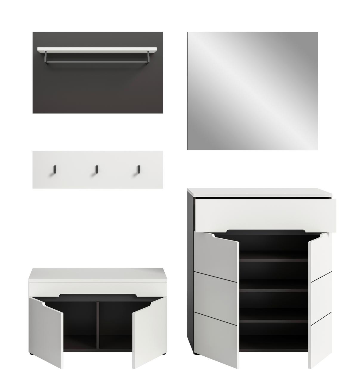 Garderobe Canu 4-Teilig Grau/Weiß B: 175 cm - Weiß/Grau, Design, Holzwerkstoff (175/190/37cm) - Livetastic