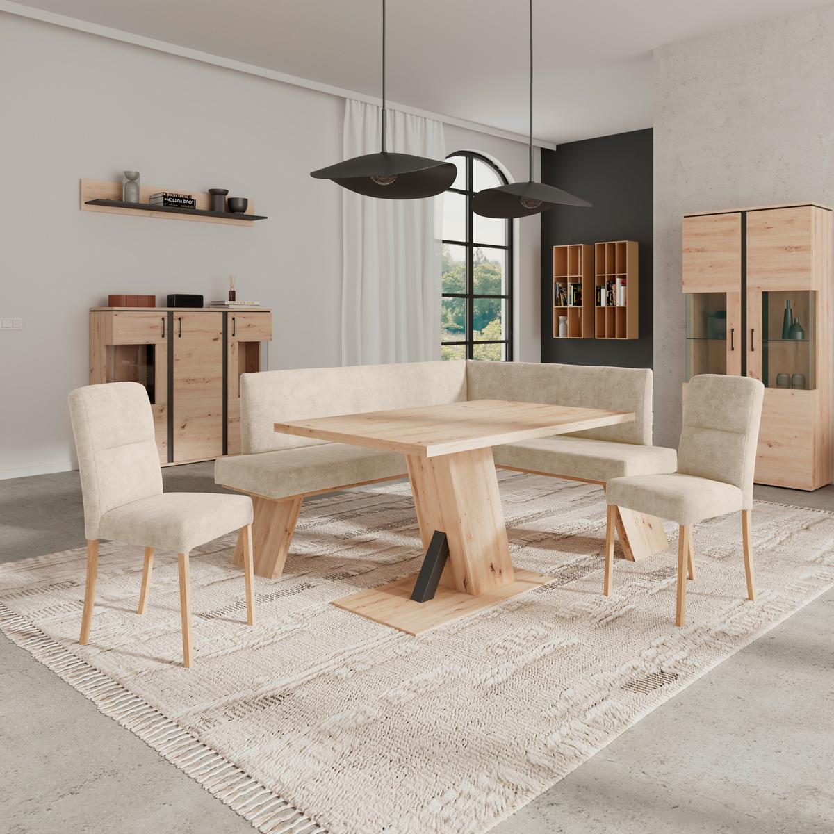 Eckbank Emma Ii Webstoff Beige, B: 185 Cm - Eichefarben/Beige, KONVENTIONELL, Holzwerkstoff/Textil (185/150cm)