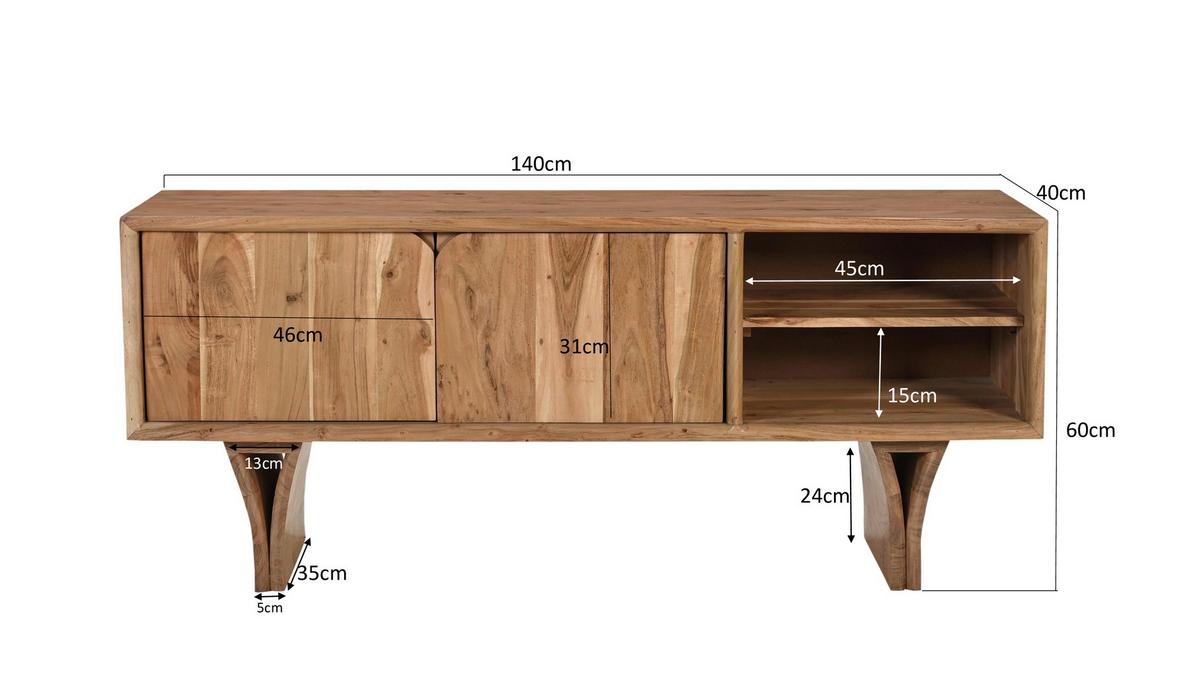 Lowboard Akazie B: 145cm - Naturfarben, Design, Holz (145/60/40cm) - MID.YOU