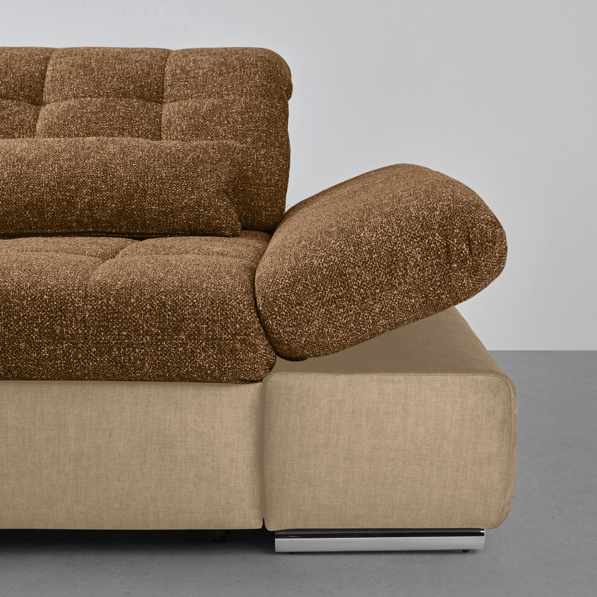 Rohová sedačka SANFINO, ľavá, sivohnedá / koňaková - chrómová/koňaková, Konventionell, kov/drevo (199/79-96/305cm) - Premium Living