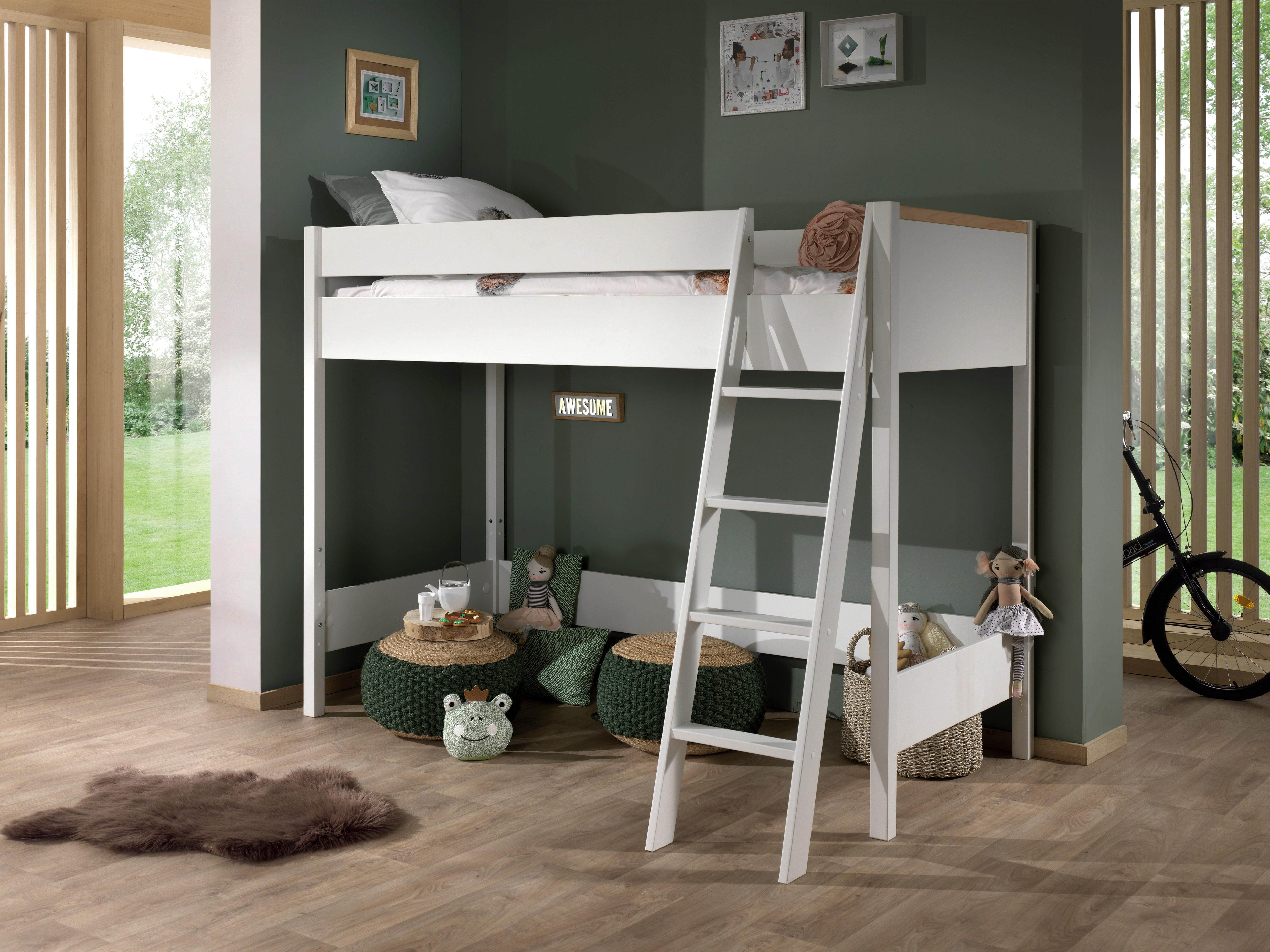 Hochbett London Weiß 90x200cm - Weiß/Kieferfarben, MODERN, Holz/Holzwerkstoff (90/200cm) - MID.YOU