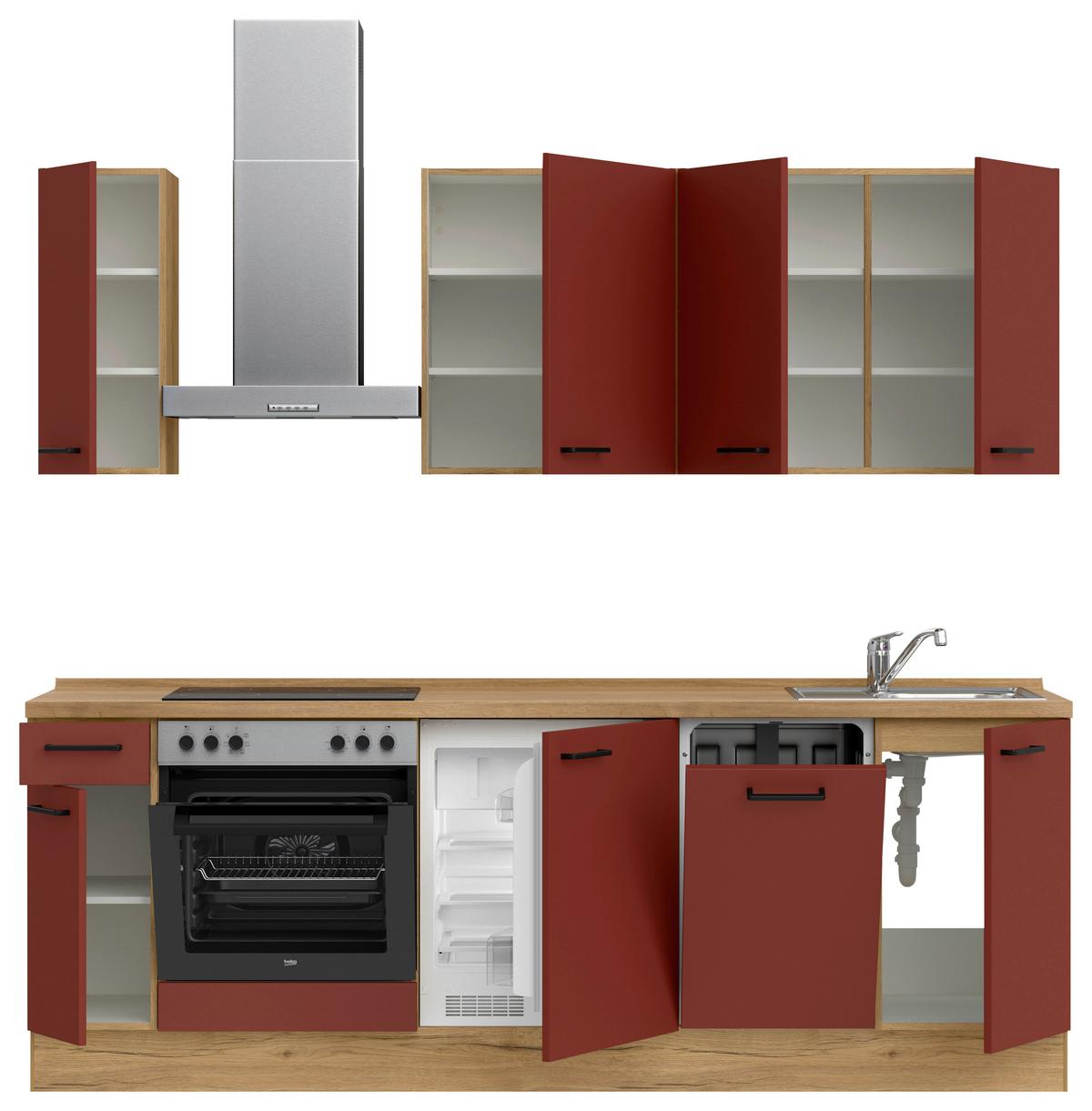 Küchenleerblock Easytouch Low-Line, L9 Links - Eichefarben/Rot, MODERN, Holzwerkstoff (240cm) - Nobilia