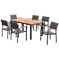 Gartenmöbel Set 7-tlg. Paxos Aluminium/akazie - Graphitfarben/Naturfarben, MODERN, Holz/Textil - Gardenson