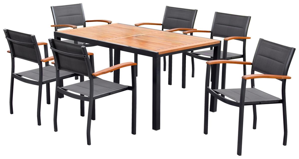 Gartenmöbel Set 7-tlg. Paxos Aluminium/akazie - Graphitfarben/Naturfarben, MODERN, Holz/Textil - Gardenson