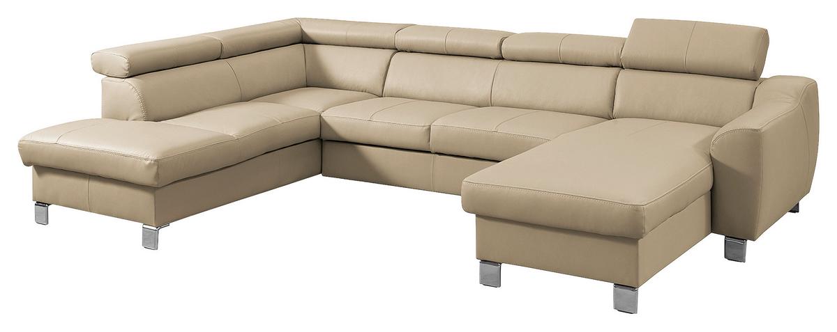 Wohnlandschaft Aspen Beige U-Form: 208 Cm - Chromfarben/Beige, Design, Leder/Textil (208/315/175cm) - Livetastic