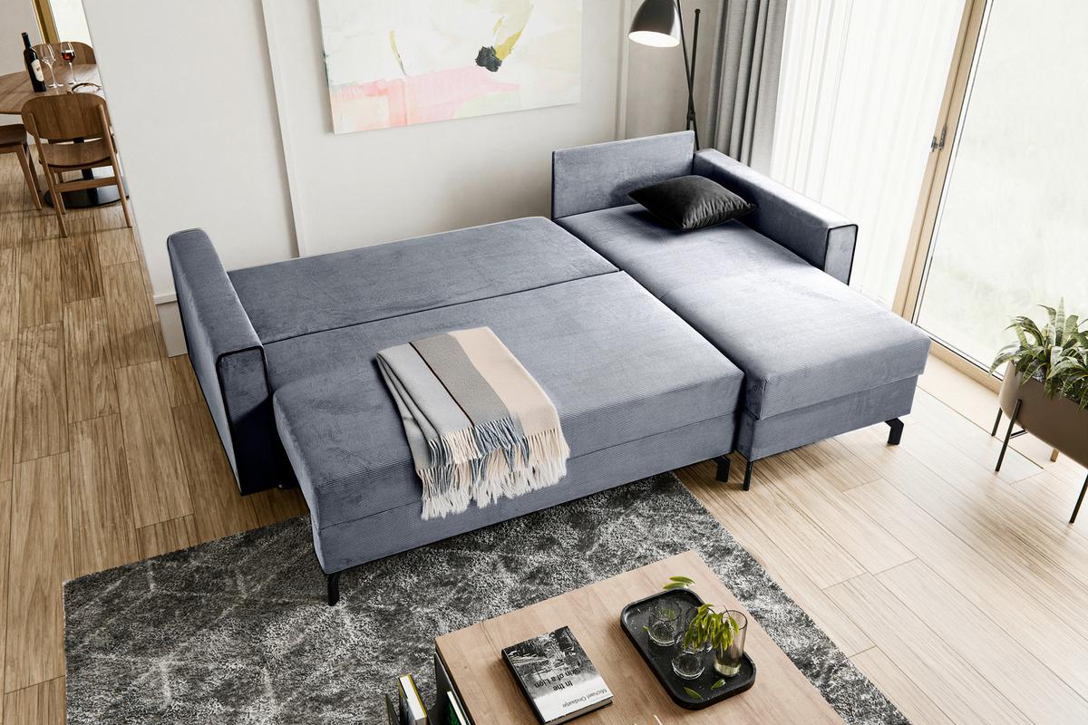 Ecksofa Marti Blaugrau S: 230x148cm - Blaugrau/Schwarz, Basics, Holz/Textil (230/148cm) - MID.YOU