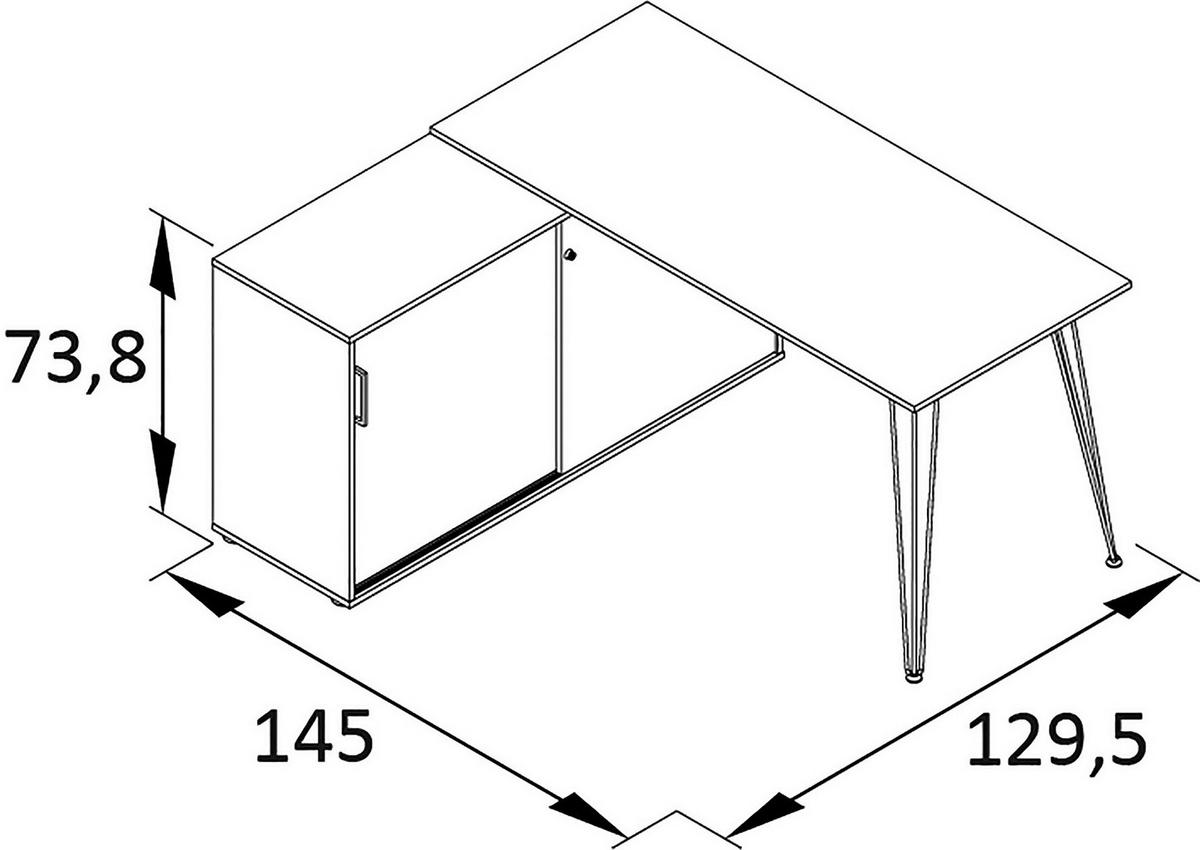 Eckschreibtisch Ekko - Schwarz, MODERN, Holzwerkstoff/Metall (145/129,5/73,8cm) - MID.YOU