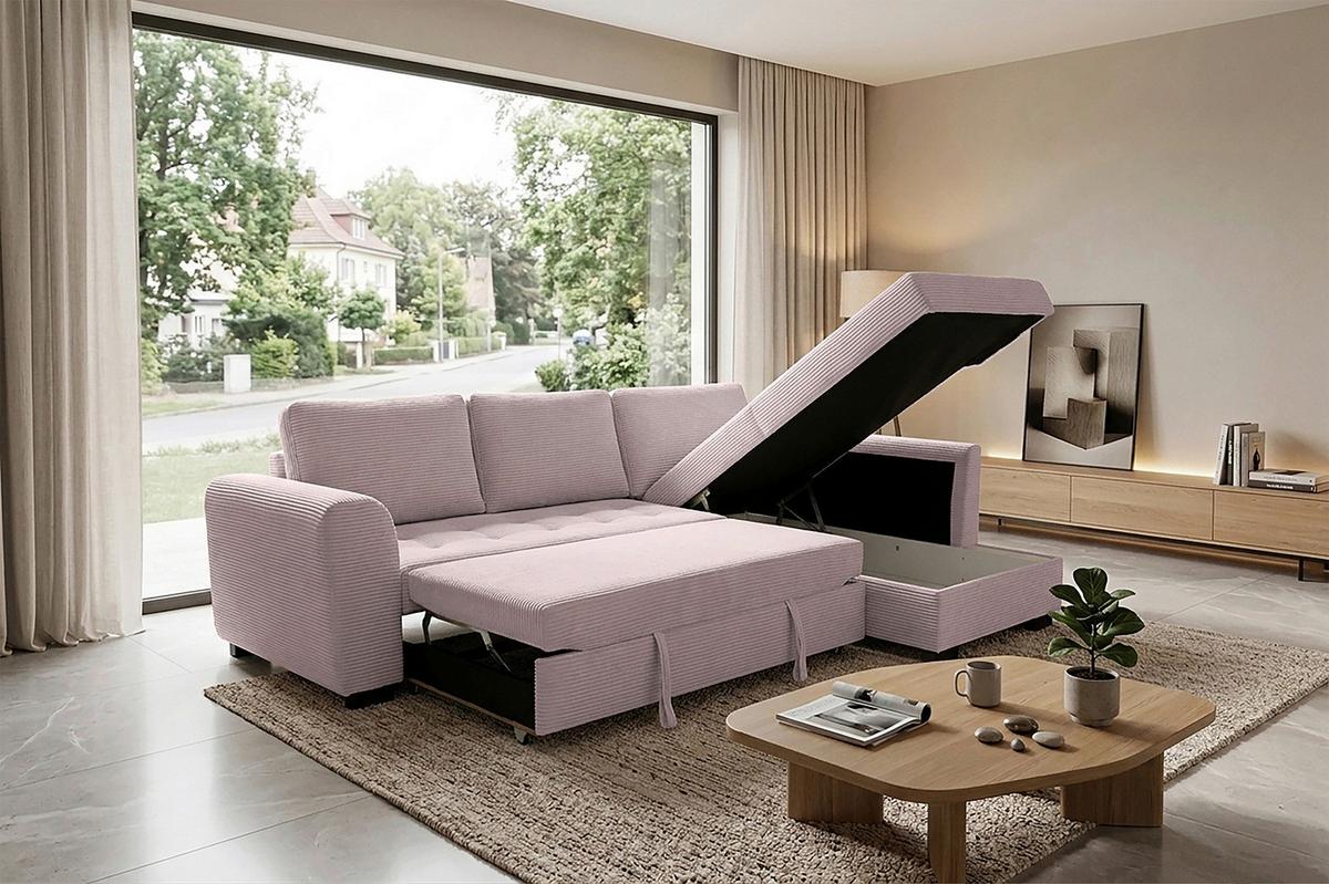Ecksofa John Rosa S: 239x178 cm - Schwarz/Rosa, Trend, Textil (239/178cm)