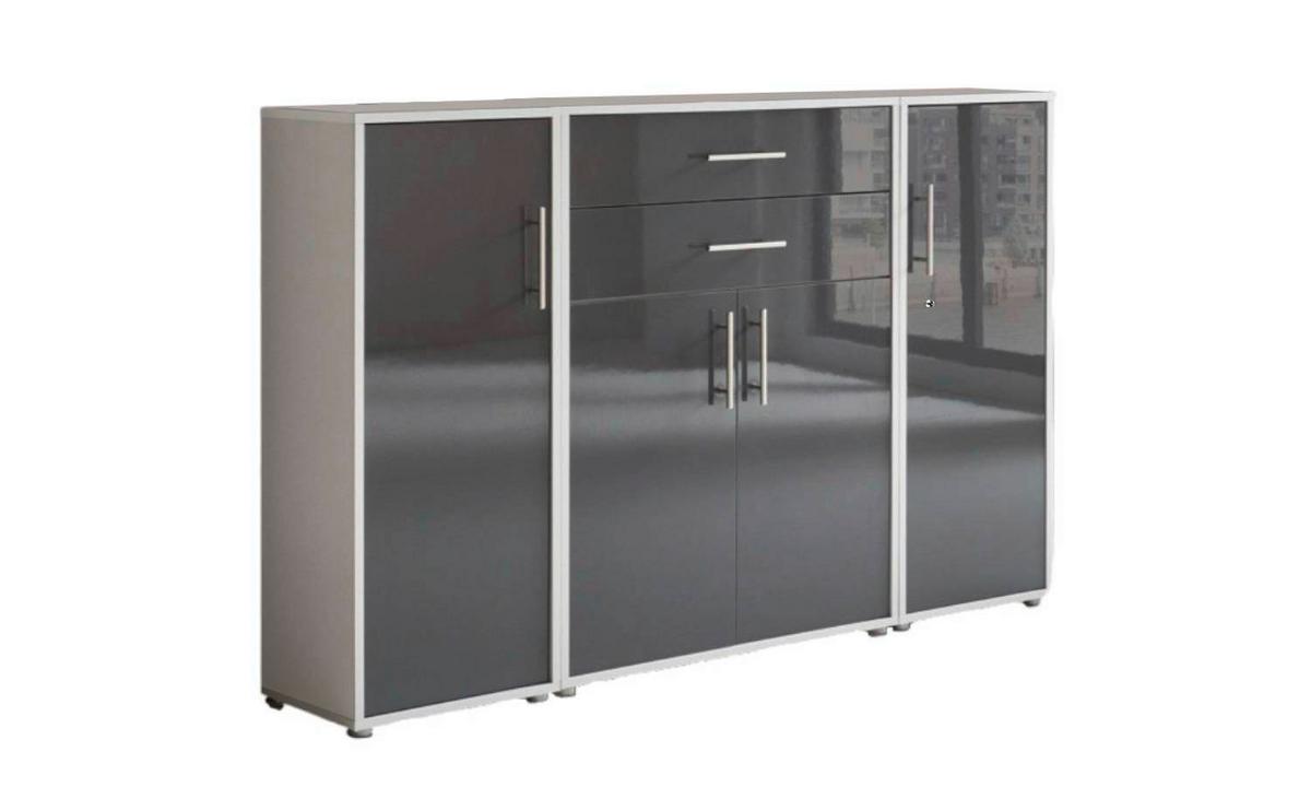 Aktenschrank Office Edition Grau/anthrazit Hg, B:172,6cm - Anthrazit Hochglanz/Grau, MODERN, Holzwerkstoff (172,6/113,6/33cm) - MID.YOU