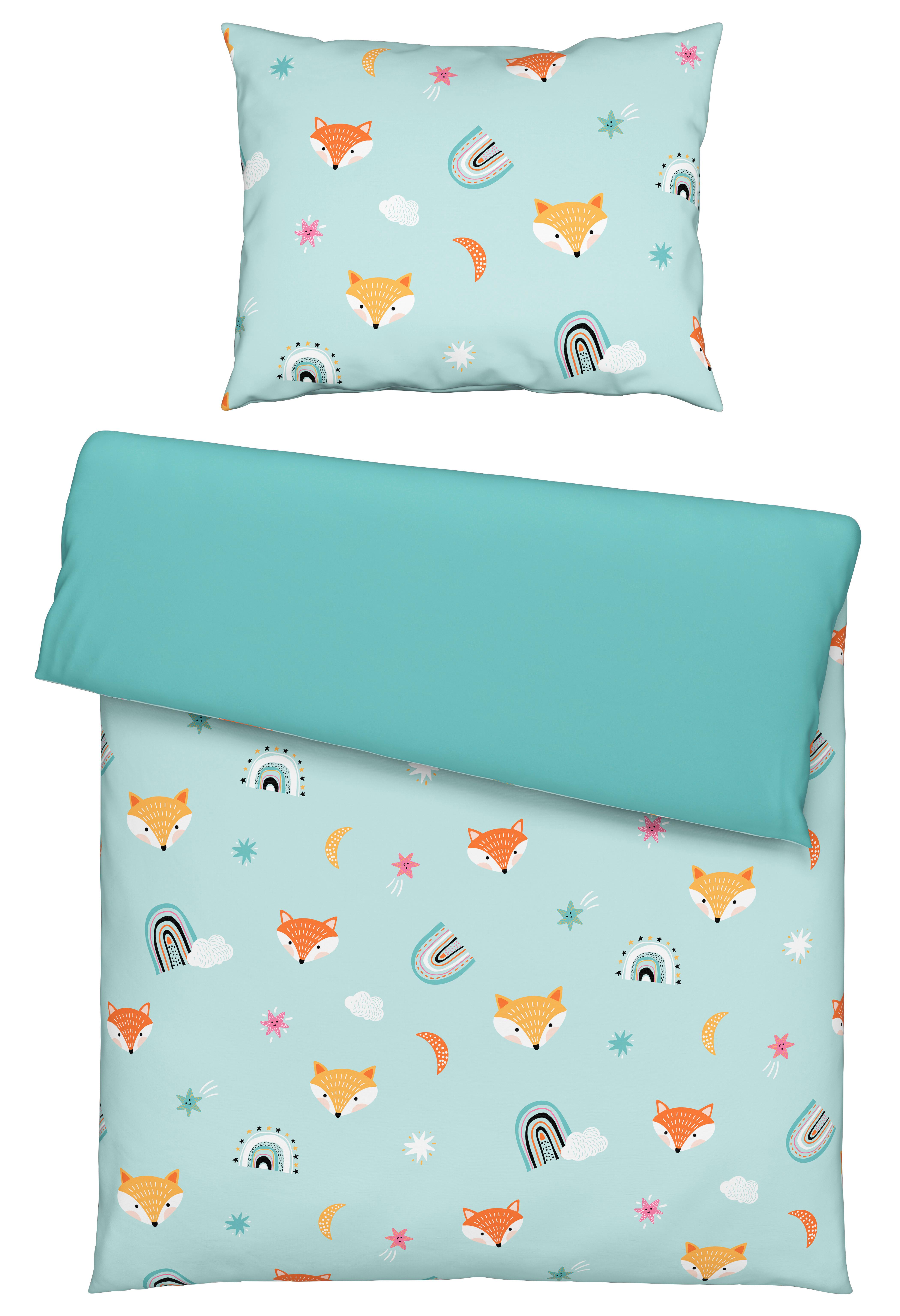 Babybettwäsche 135x100 Cm Lilli Fuchs-Motiv Baumwolle - Blau, MODERN, Textil (100/135cm) - Luca Bessoni