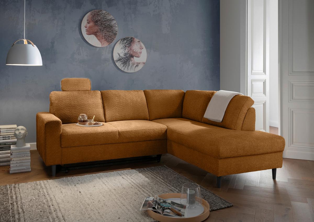 Eckschlafsofa Passione Goldfarben S: 242x200 Cm - Goldfarben/Schwarz, MODERN, Textil (242/200cm) - Livetastic