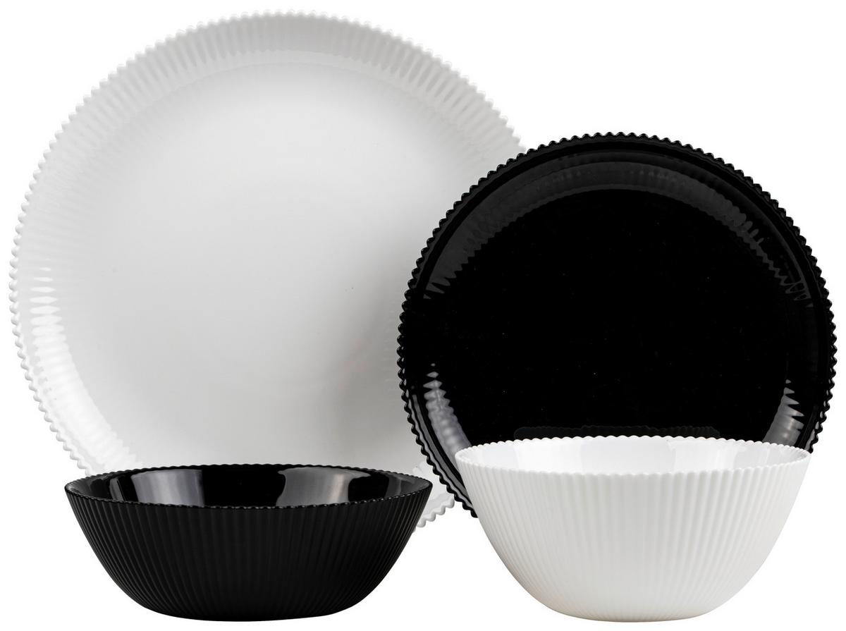 Tafelservice Jana - Schwarz/Weiß, Basics, Glas - Ondega
