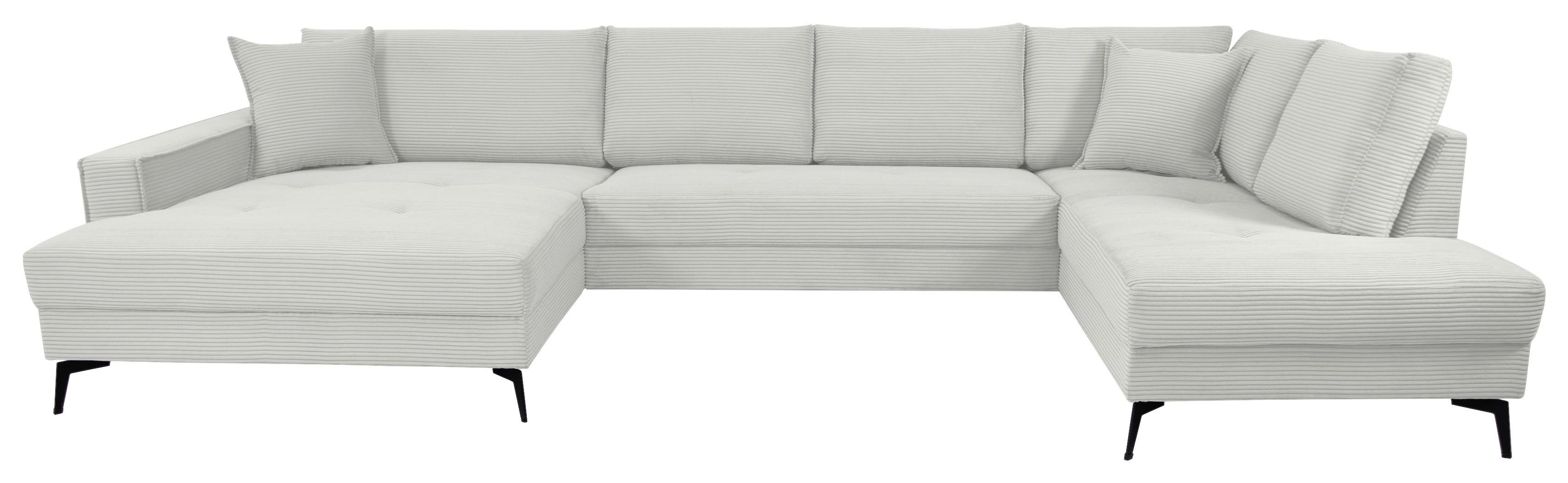 Wohnlandschaft Zero Cremeweiß U-Form 195x362x173cm - Creme/Schwarz, Trend, Textil (173/362/195cm)