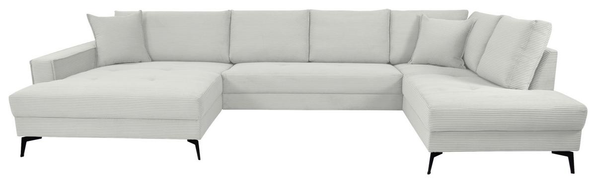 Wohnlandschaft Zero Cremeweiß U-Form 195x362x173cm - Creme/Schwarz, Trend, Textil (173/362/195cm)