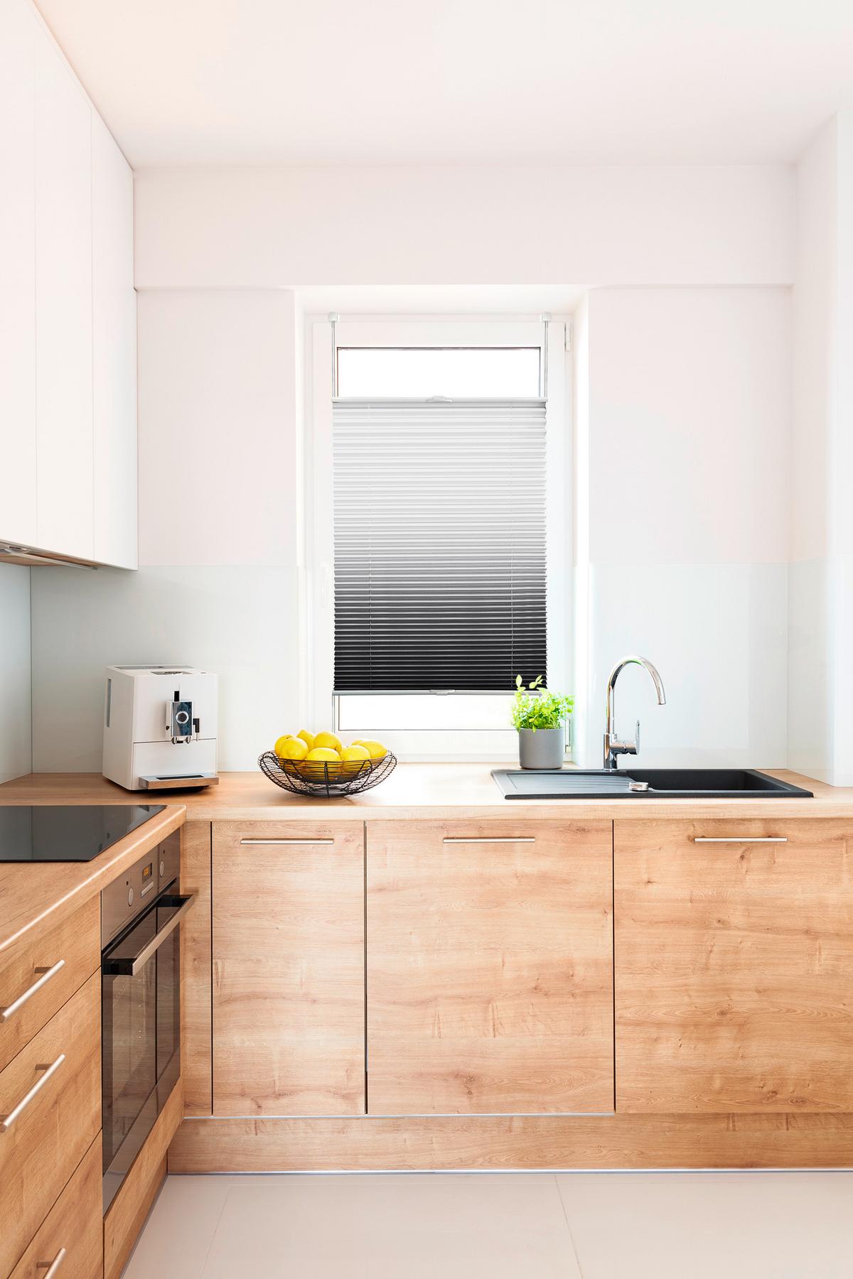 Plissee Anthrazit B: 105 cm , ohne Bohren/Verspannt - Anthrazit, Basics, Kunststoff/Textil (105/130cm)