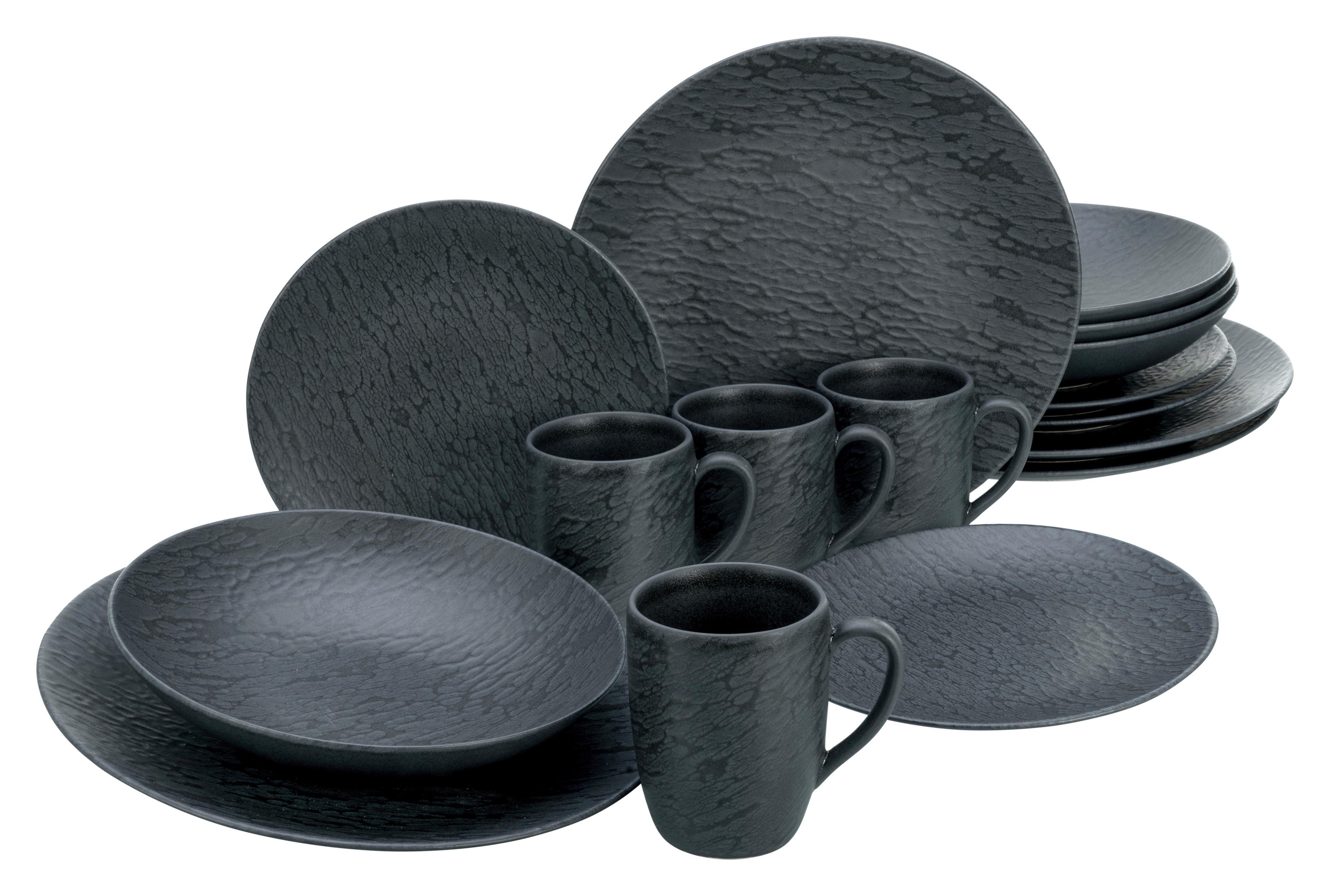 Kombiservice Schiefer Keramik 4 Personen Geschirr Set - Schwarz, Trend, Keramik - Creatable