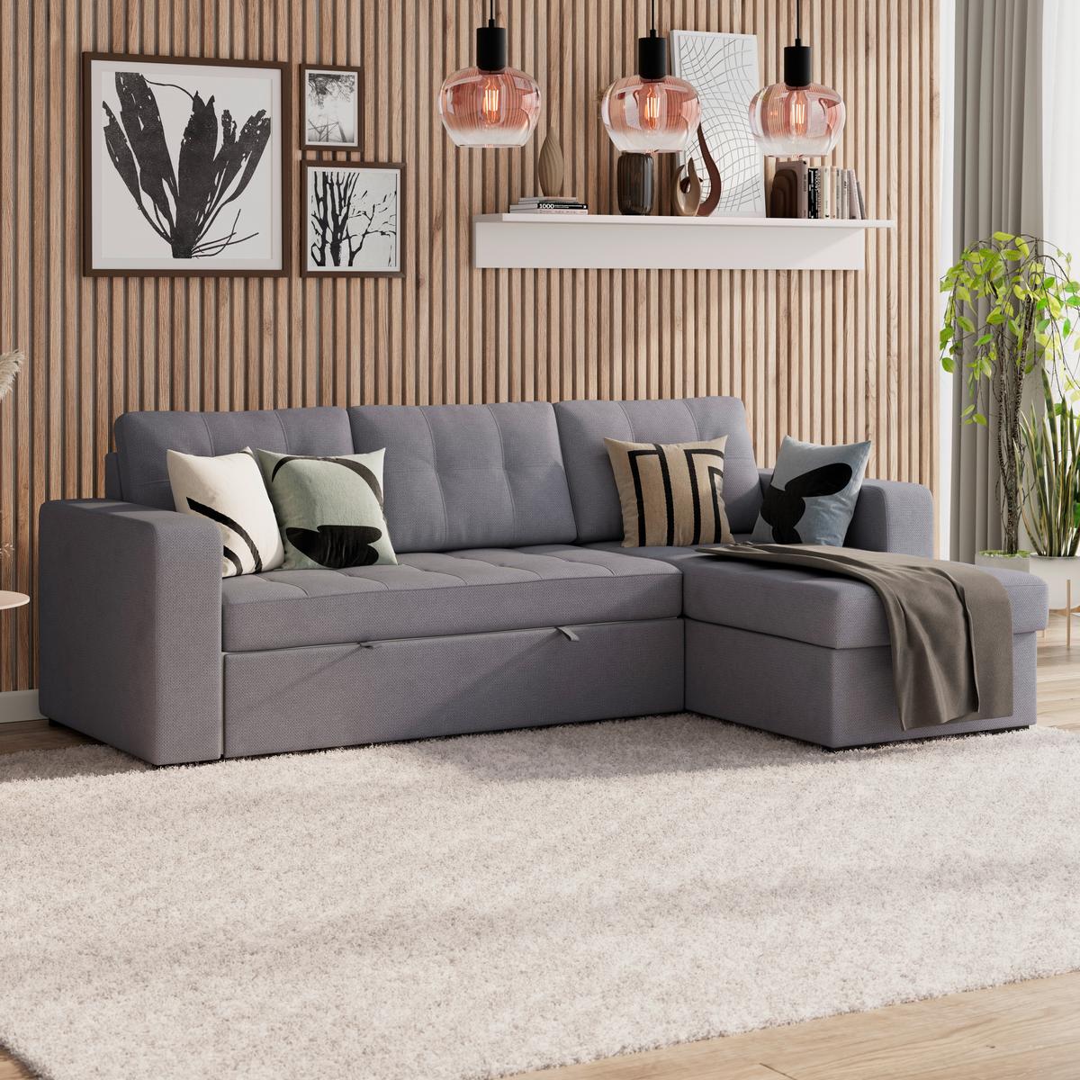 Ecksofa Turin Dunkelgrau, 239x160cm - Dunkelgrau, Trend, Holz/Textil (239/160cm)